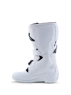 Botas Alpinestars Tech 7S Juvenil, botas de motocross blancas con protección de espinilla en TPU y cierres de hebilla