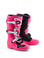 Alpinestars Tech 7S, botas de motocross juvenil, rosa flúor, negro y blanco, protección de TPU y certificación CE