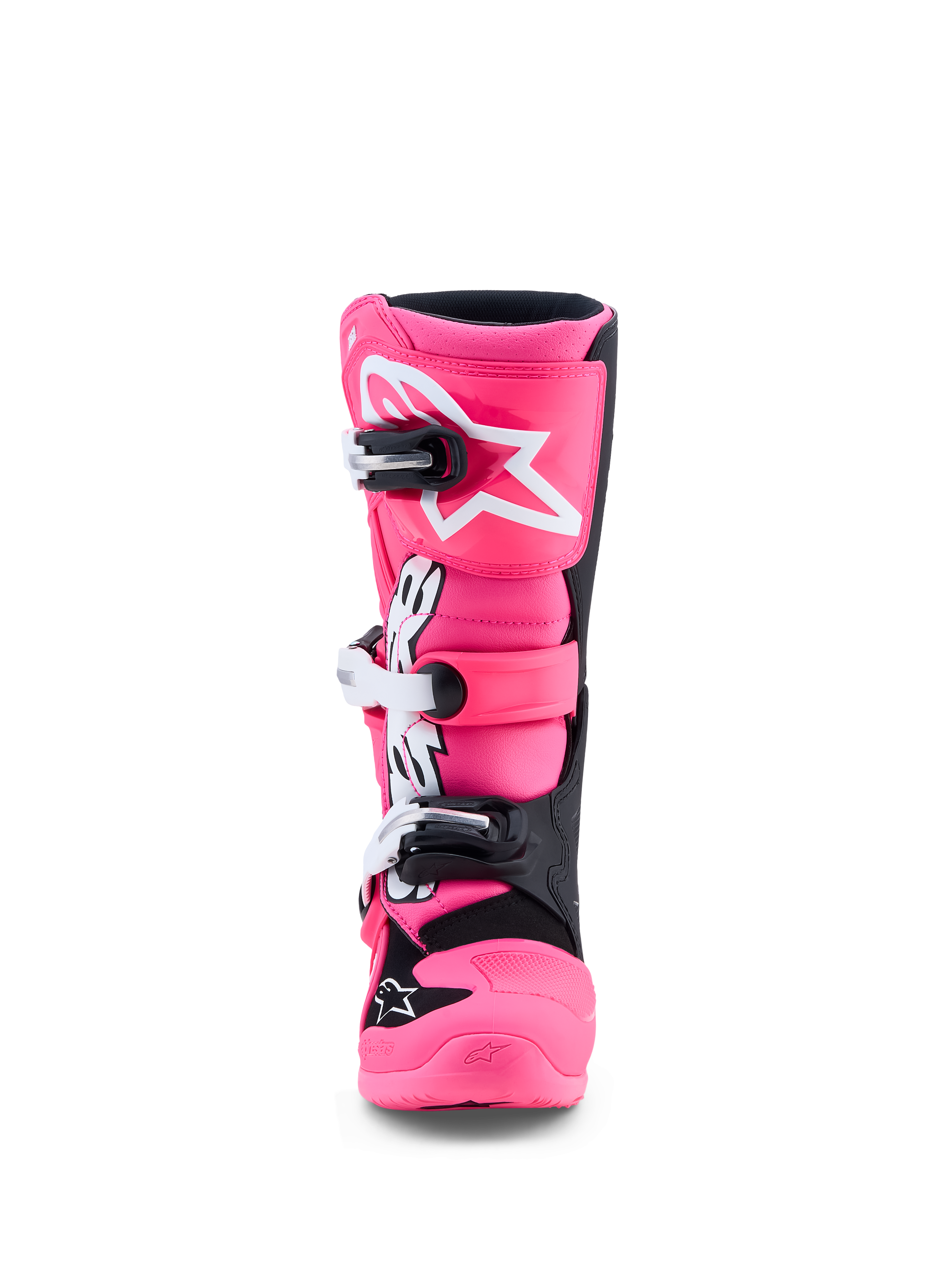 Alpinestars botas Tech 7S Juvenil de motocross, rosa flúor y negras, con protección de TPU y hebillas de cierre rápido.