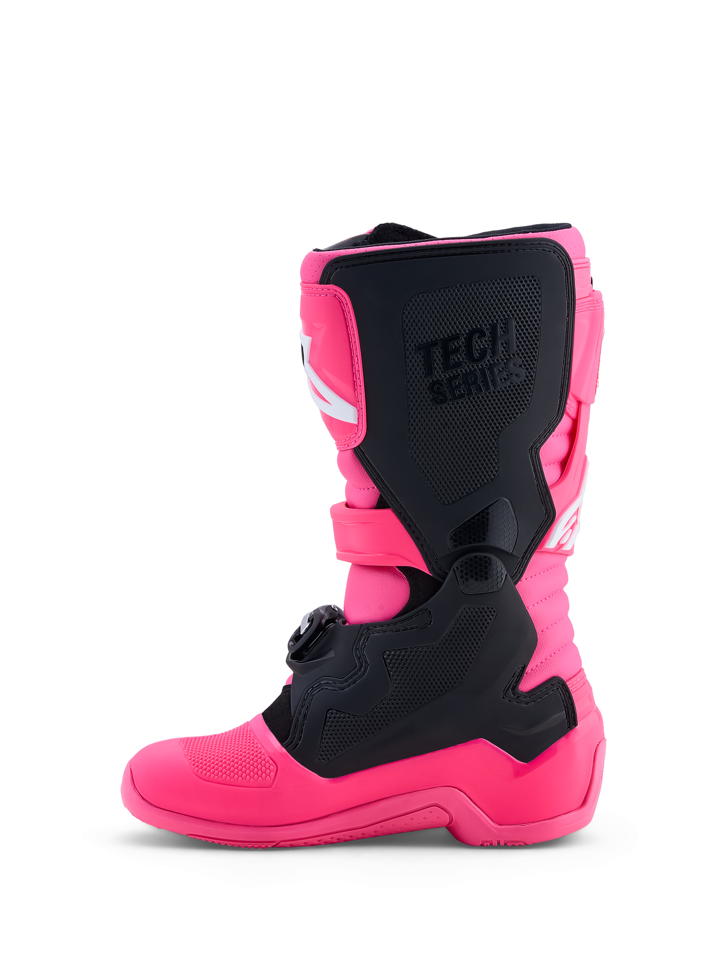 Alpinestars botas Tech 7S juvenil, botas de motocross en rosa flúor y negro, con protección de TPU, ajuste para pilotos junior y certificadas CE.