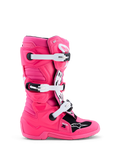 Alpinestars Tech 7S Juvenil, botas de motocross en rosa flúor y negro, hebillas blancas y protección resistente de TPU
