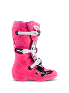 Alpinestars Tech 7S Juvenil, botas de motocross en rosa flúor y negro, hebillas blancas y protección resistente de TPU