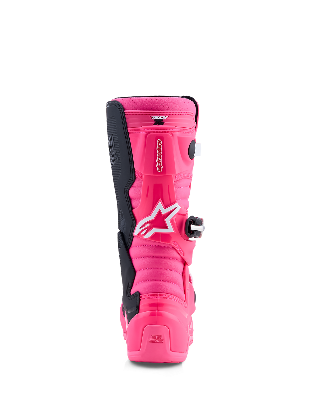 Alpinestars botas Tech 7S juvenil, botas de motocross en rosa flúor y negras con protección de TPU y sistema de pivote.