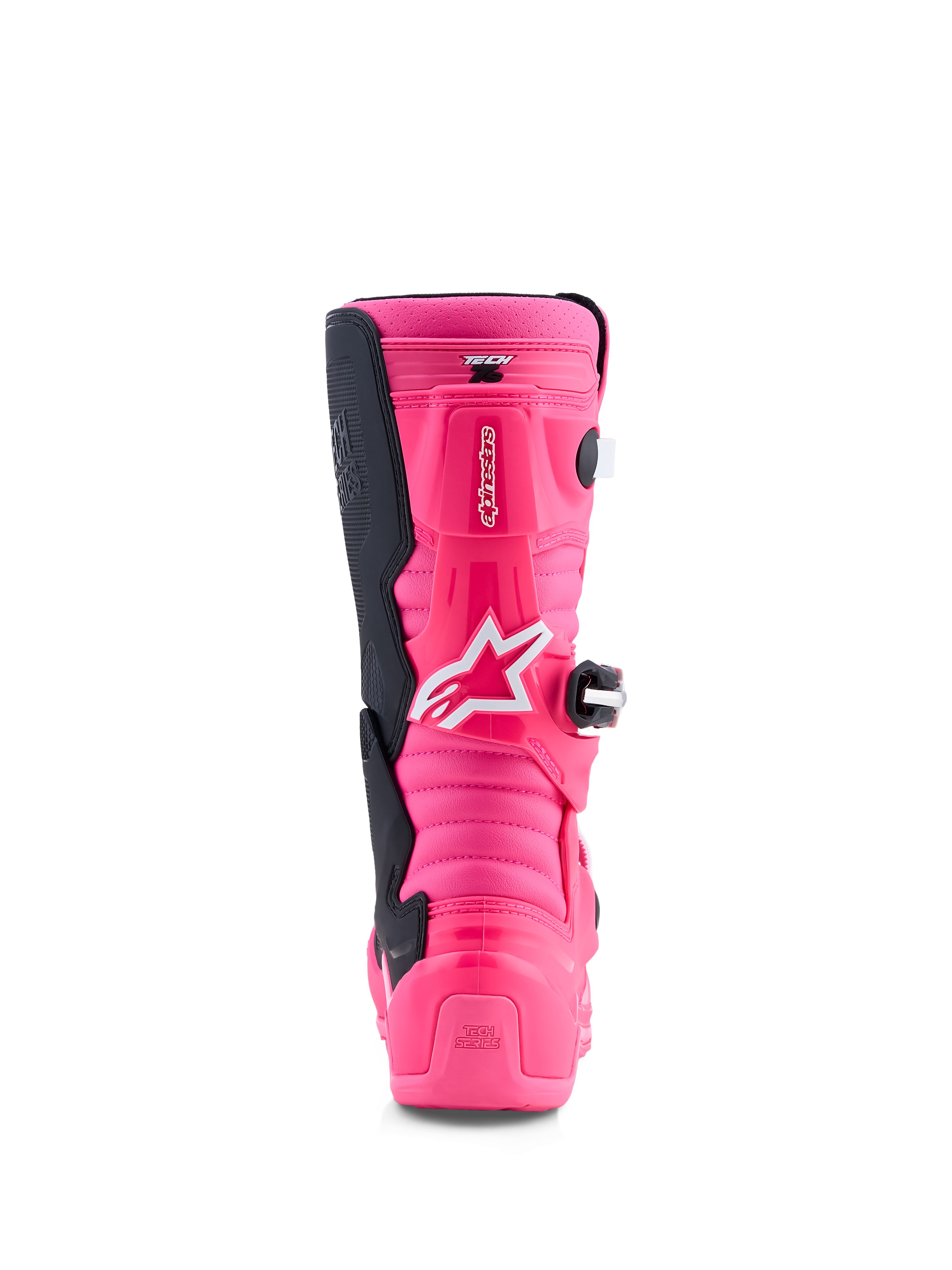 Alpinestars botas Tech 7S juvenil, botas de motocross en rosa flúor y negras con protección de TPU y sistema de pivote.