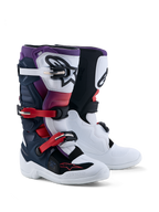 Alpinestars Tech 7S Juvenil, botas de motocross blancas y azules para jóvenes, protección TPU y certificación CE.