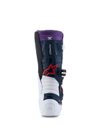 Alpinestars Tech 7S Juvenil, botas de motocross para pilotos junior, azul oscuro, blanco y morado con detalles rojos, certificadas CE