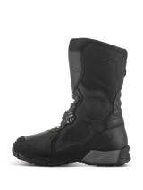 Alpinestars XT-8 GORE-TEX Boots, Adventure Enduro Motorcycle Boots, Black Black, side profile view featuring a tall shaft, reinforced shin and toe areas, textured protective panels, and a rugged outsole for all-terrain performance.