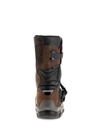 Botas Alpinestars Belize Drystar®, vista trasera, marrón aceitado y negro, botas de moto impermeables para turismo de aventura con diseño de caña corta, logotipo 'BELIZE' grabado y protector de talón resistente.