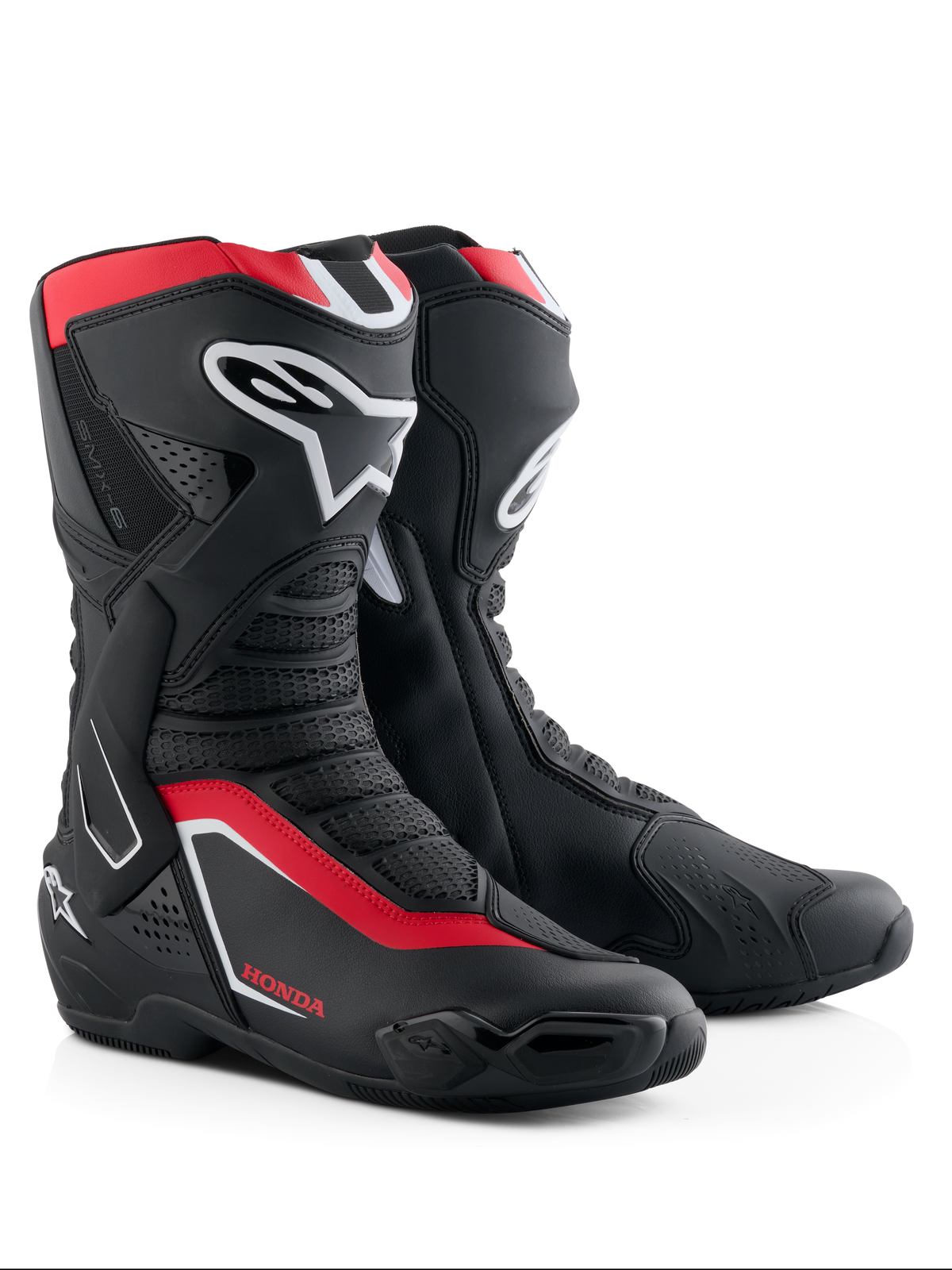 Botas Alpinestars Honda SMX-6 V3, botas de rendimiento para motocicleta, negro, rojo brillante y blanco, con protección de TPU en espinilla y tobillo, paneles de malla ventilada y perfil aerodinámico moderno con marca Honda