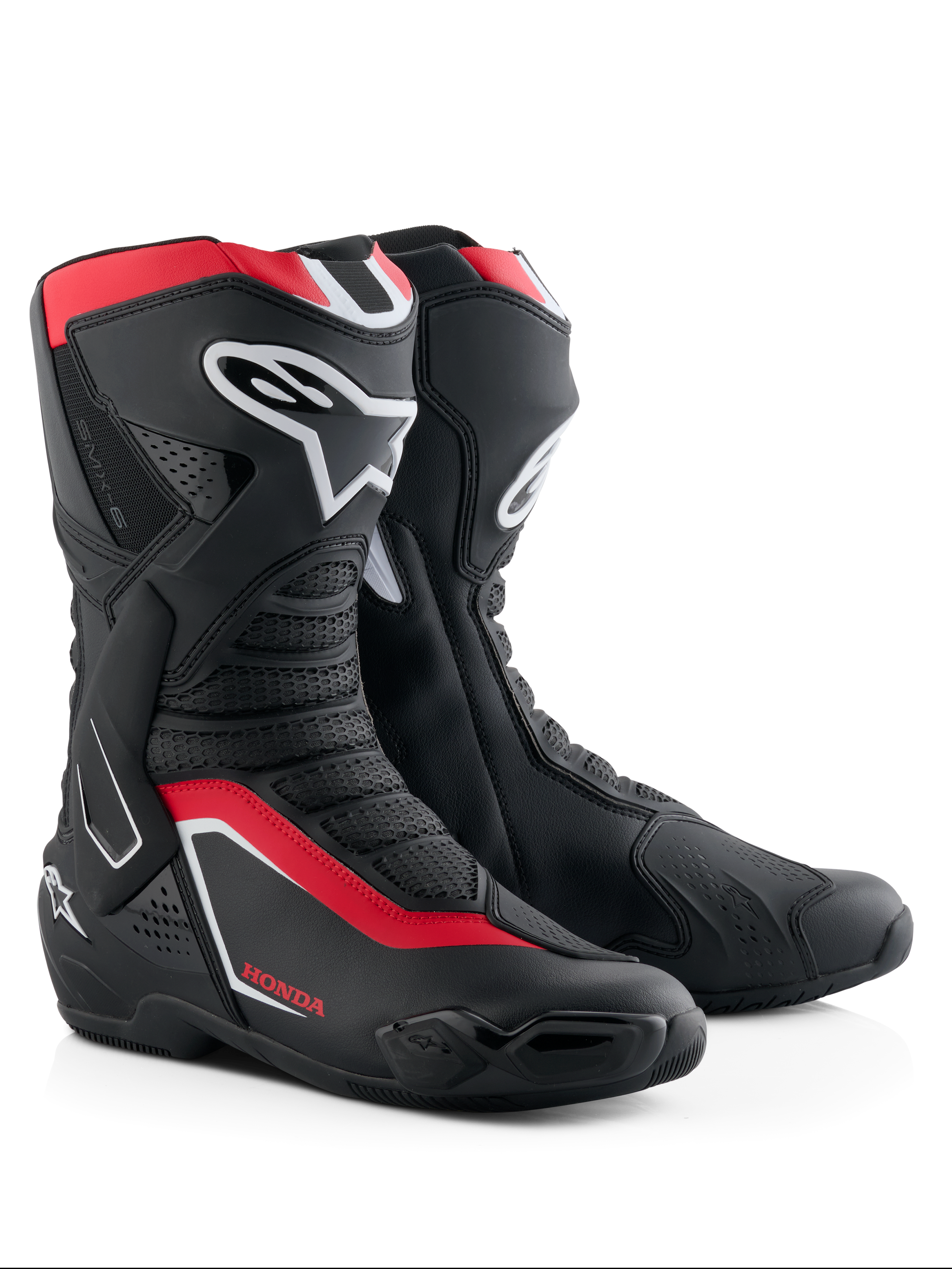 Botas Alpinestars Honda SMX-6 V3, botas de rendimiento para motocicleta, negro, rojo brillante y blanco, con protección de TPU en espinilla y tobillo, paneles de malla ventilada y perfil aerodinámico moderno con marca Honda