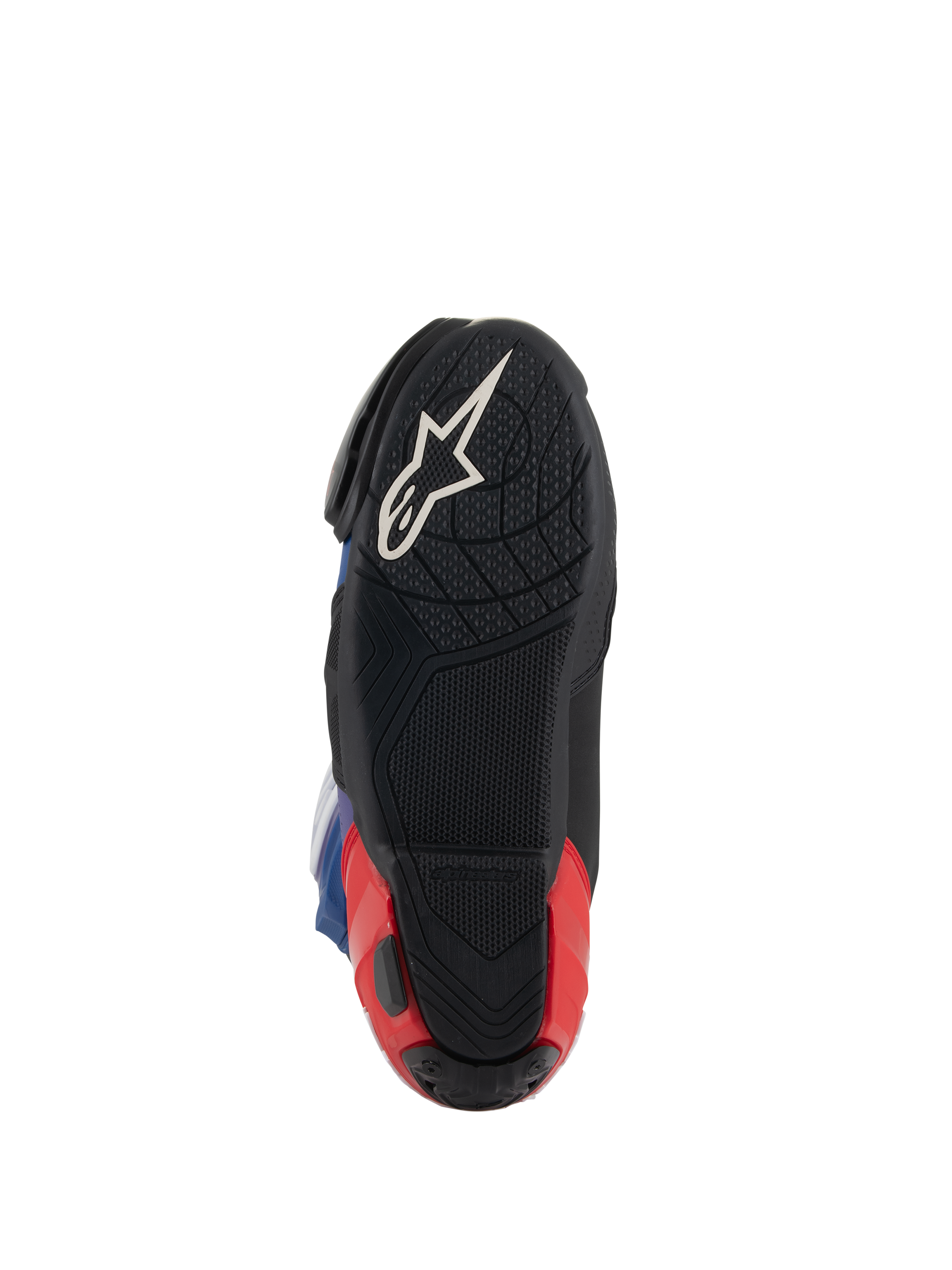 Alpinestars Supertech R LE Martinator R01 Vented Boots, Sole View, Black with White Astars Logo and Red Heel, Textured Rubber Compound for Grip, Racing Performance Footwear