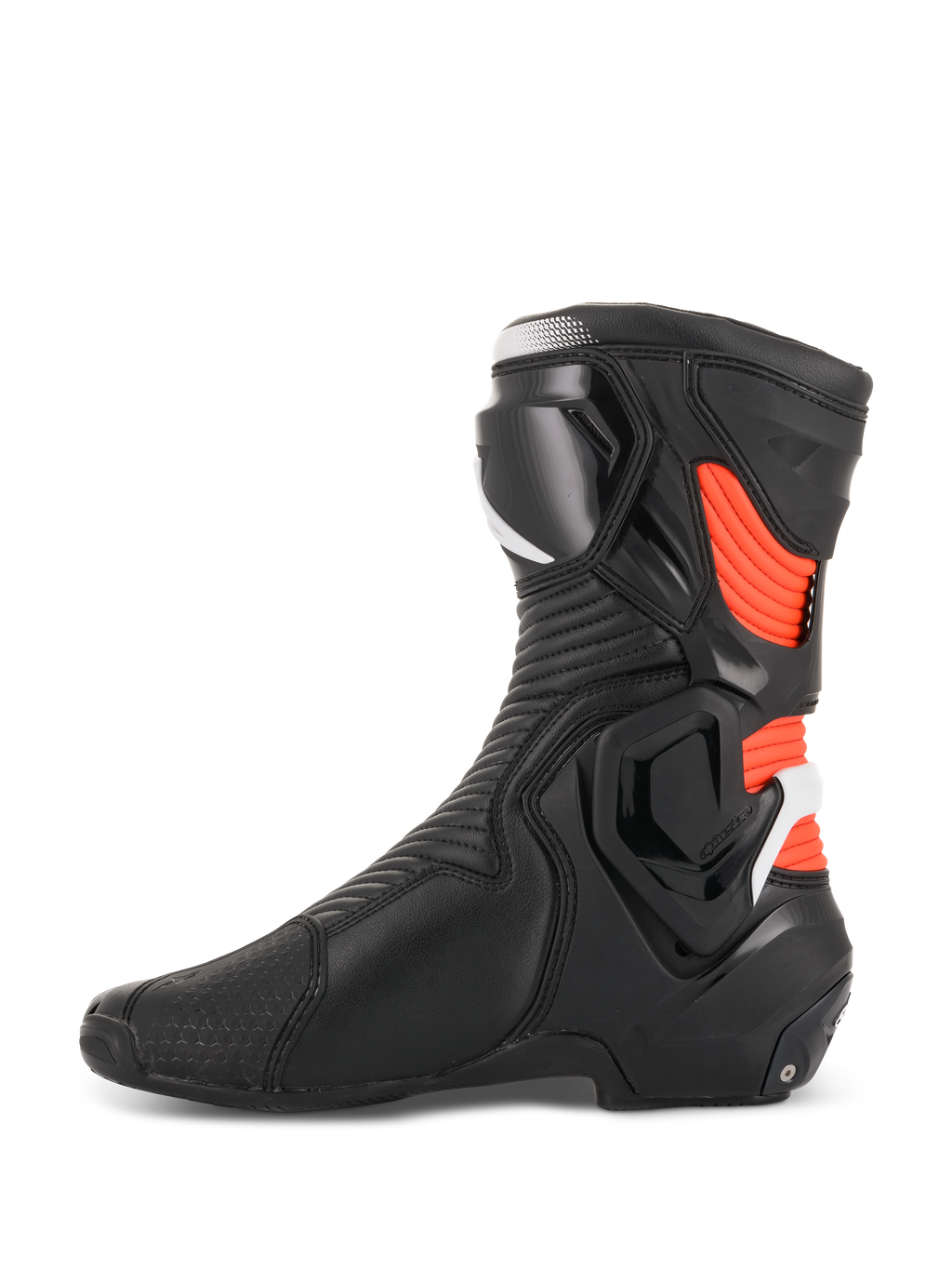Alpinestars SMX Plus V2, botas de moto de carreras para hombre, color negro y rojo fluorescente, perfil lateral con TPU.