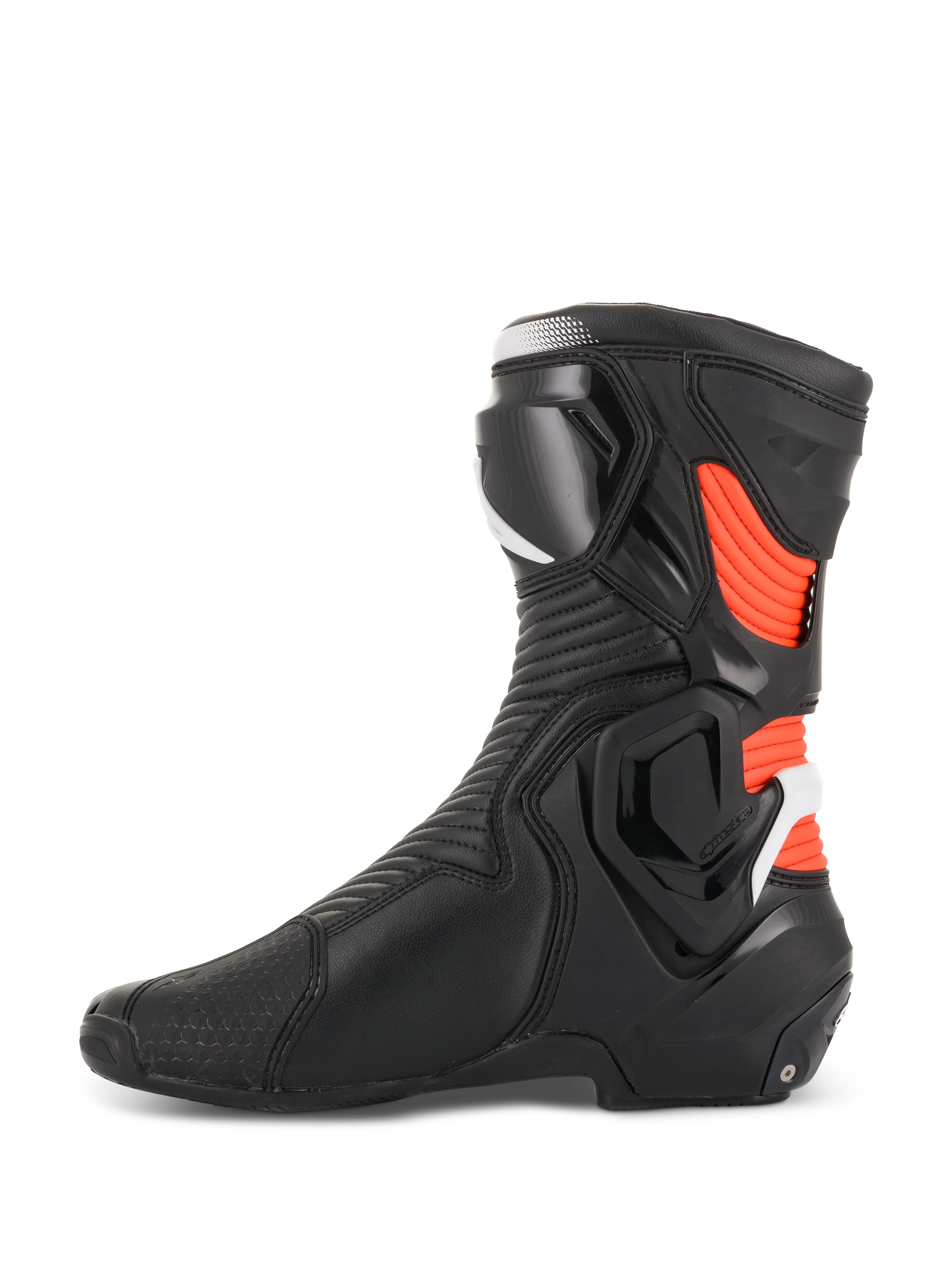 Alpinestars SMX Plus V2, botas de moto de carreras para hombre, color negro y rojo fluorescente, perfil lateral con TPU.