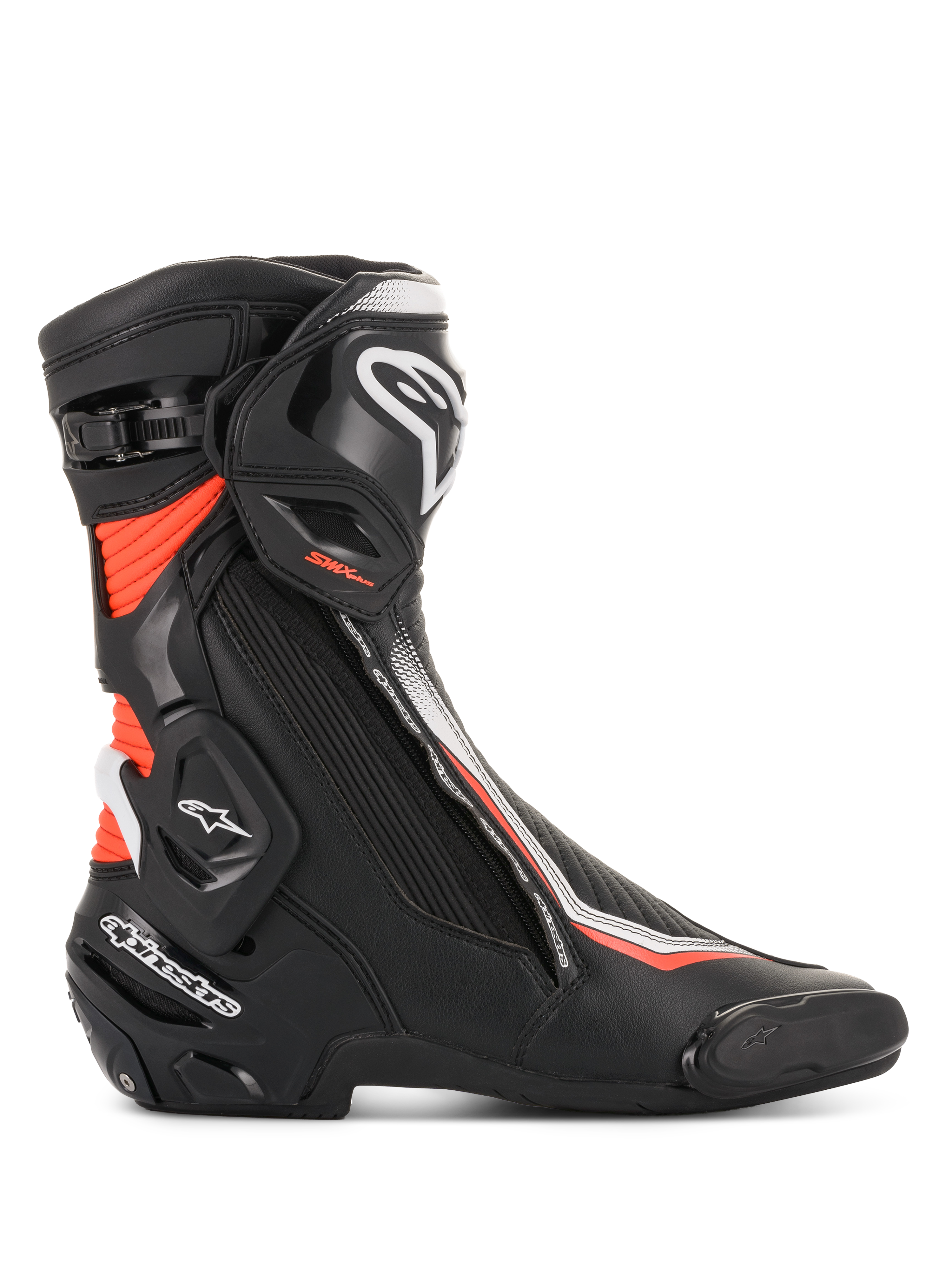 Alpinestars SMX Plus V2, botas de moto para carreras para hombre, negras, blancas y rojo fluorescente, con protección Multi-Link Control y microfibra