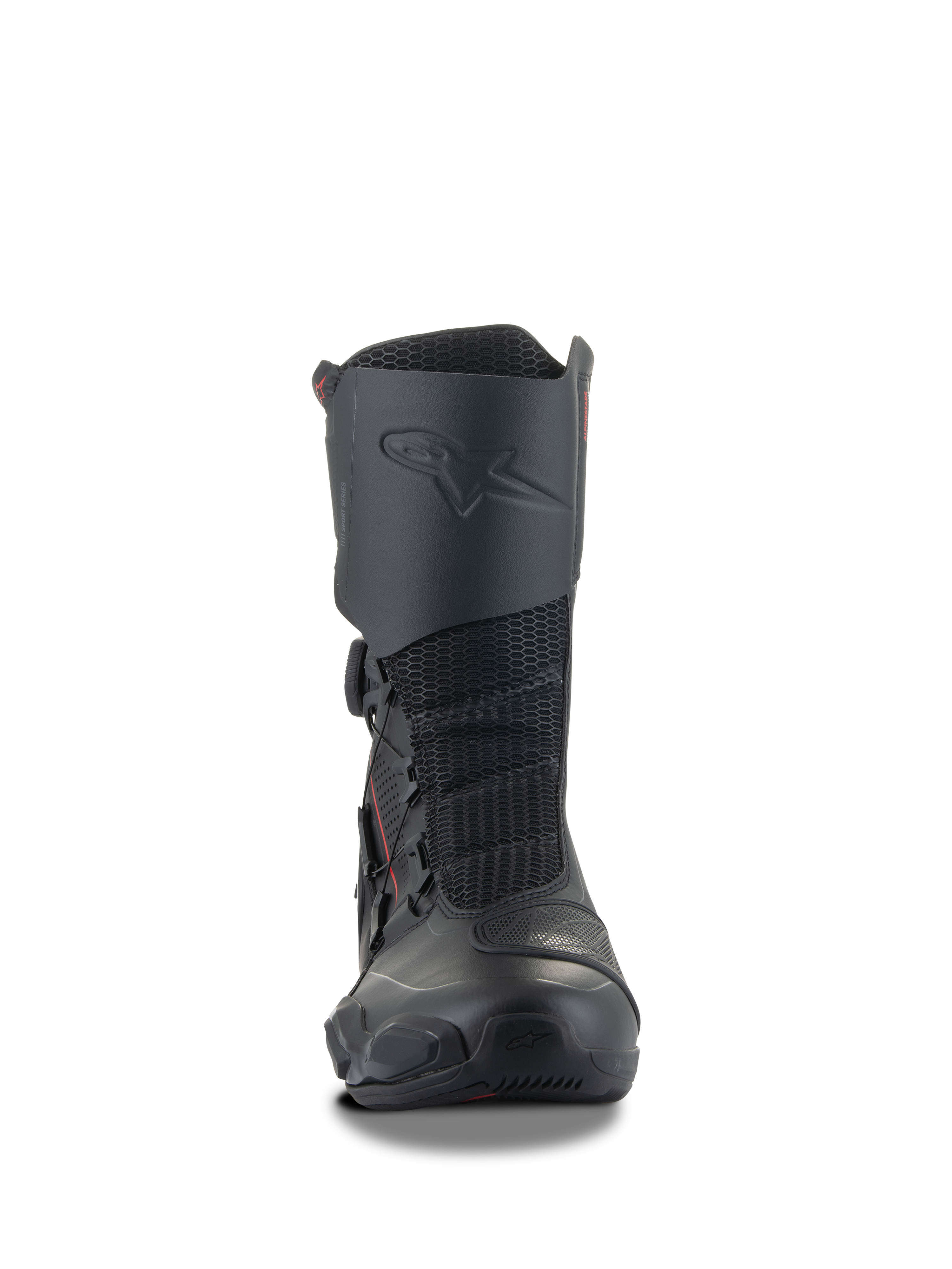 Alpinestars SP-X BOA® Boots, botas deportivas de moto negras, diseño de altura media con protector de espinilla integrado, paneles de flexión de malla y sistema de cierre BOA lateral, perfil ergonómico elegante para sport touring