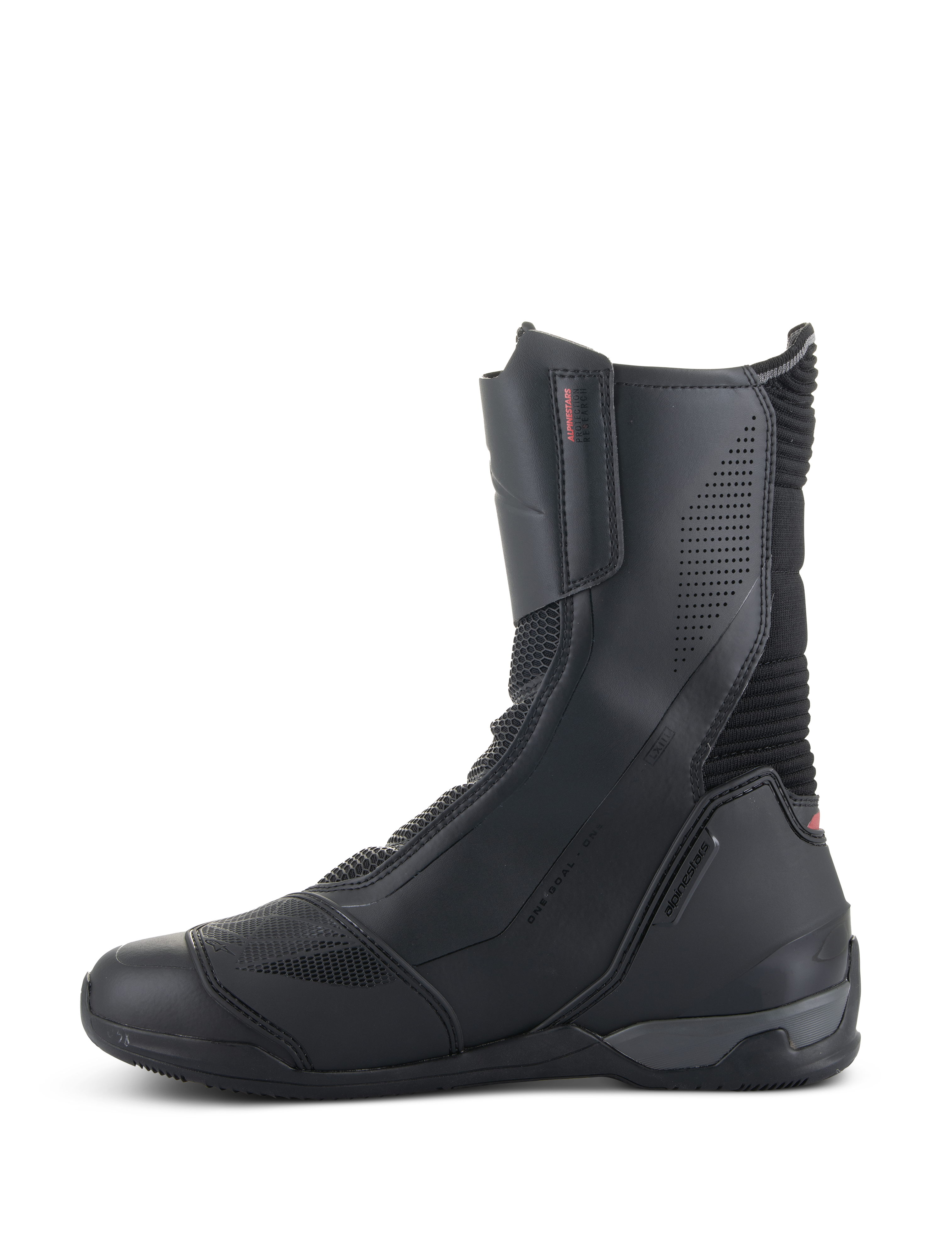Botas Alpinestars SP-X BOA®, botas para motociclismo, color negro, diseño de altura media con paneles de microfibra y malla Rideknit, con cremallera lateral y perfil deportivo estilizado.
