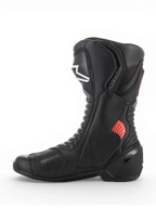 Alpinestars SMX-6 V2 Vented, bota de moto para carreras negra con detalles grises y rojos fluorescentes, paneles de malla transpirables y protectores de tobillo y espinilla