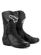 Botas Alpinestars SMX-6 V3, botas de alto rendimiento para motociclismo, color negro, con protección de TPU en la espinilla y el tobillo, paneles de malla flexibles, diseño ergonómico para conducción deportiva y en circuito, logotipo blanco de Alpinestars en la espinilla
