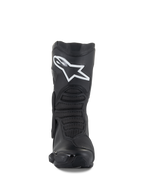 Botas Alpinestars SMX-6 V3, negro, botas de motociclismo de alto rendimiento, vista frontal con un prominente logotipo Astar blanco en la espinilla, zonas de flexión delanteras texturizadas y elegantes elementos protectores de TPU