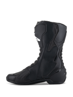 Botas Alpinestars SMX-6 V3, Negro, bota de alto rendimiento para motociclismo, perfil lateral que muestra el protector de espinilla de TPU y la tobillera biomecánica, construcción en microfibra con diseño aerodinámico de competición