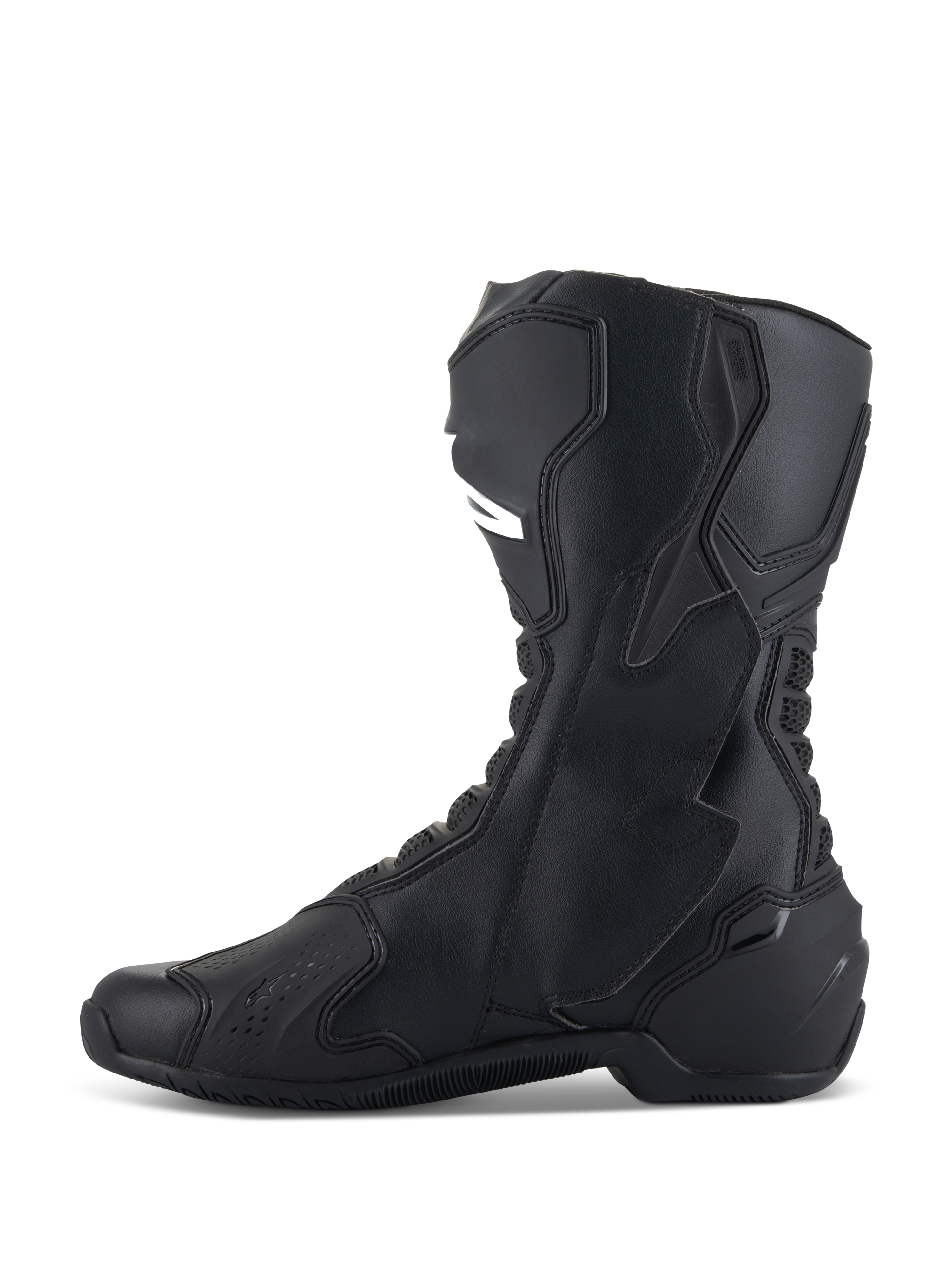 Botas Alpinestars SMX-6 V3, Negro, bota de alto rendimiento para motociclismo, perfil lateral que muestra el protector de espinilla de TPU y la tobillera biomecánica, construcción en microfibra con diseño aerodinámico de competición