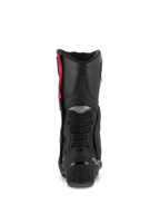 Botas Alpinestars SMX-6 V3, botas de conducción de alto rendimiento, negro, plata y rojo, vista trasera que muestra el protector de pantorrilla de TPU, zonas de flexión de malla y refuerzo en el talón, calzado de protección de alto rendimiento