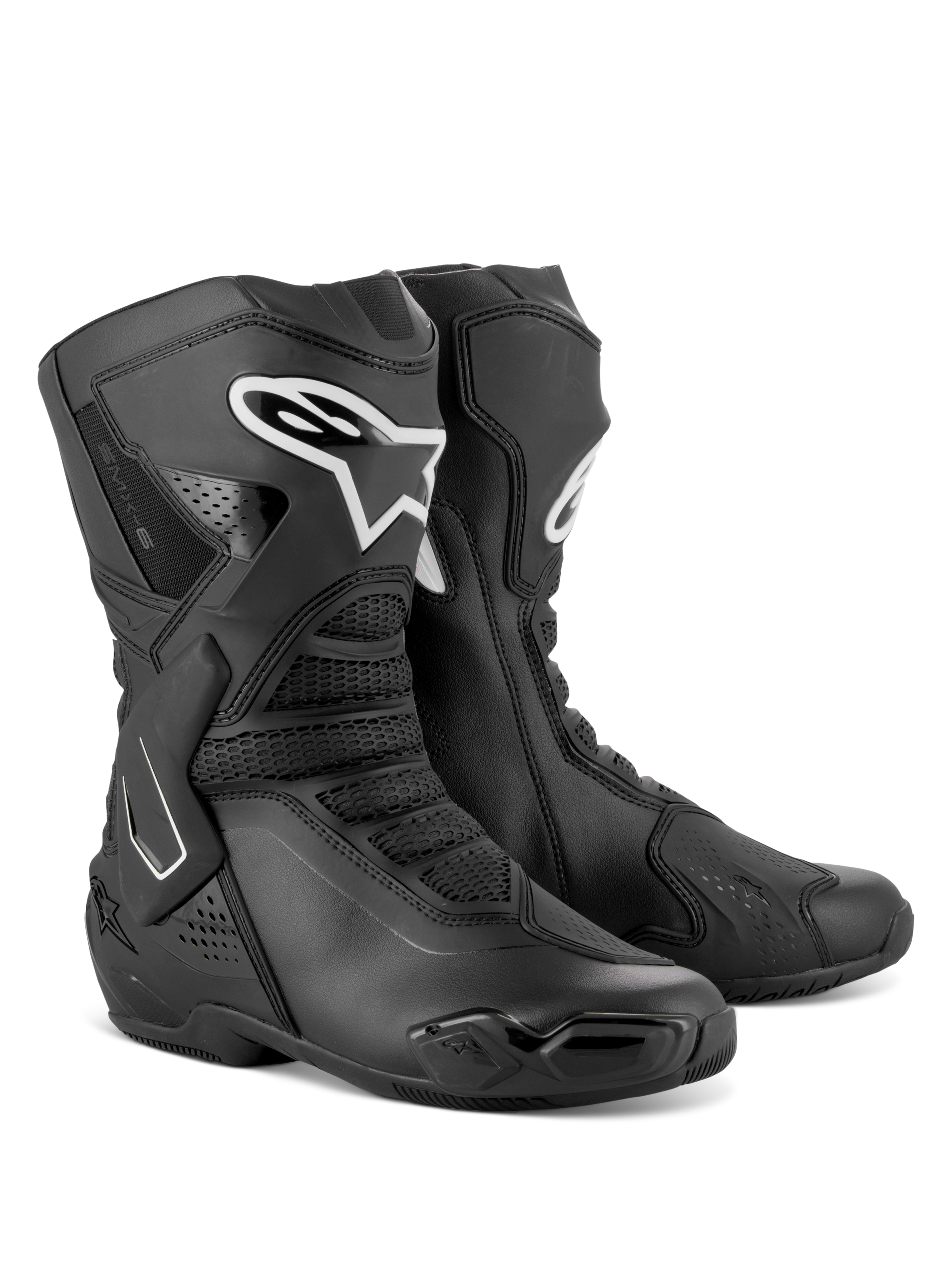 Botas Alpinestars Stella SMX-6 V3, botas de rendimiento para motociclismo para mujer, negras y blancas, con construcción de microfibra, protección de TPU en espinilla y tobillo, y zonas de flexión de malla para conducción en pista y calle
