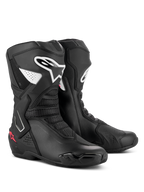 Botas Alpinestars Stella SMX-6 V3, botas de motociclismo de alto rendimiento para mujer, negro, blanco y rosa diva, con logotipos blancos de Alpinestars y detalles de estrellas en rosa, construcción de microfibra con protectores de TPU para rendimiento en pista y calle