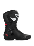 Botas Alpinestars Stella SMX-6 V3, botas de moto deportivas para mujer, negras con detalles en blanco y rosa diva, perfil lateral con protección de espinilla y tobillo de TPU, paneles flexibles de malla y confección en microfibra de alto rendimiento para circuito y calle.