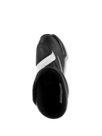 Botas Alpinestars SMX S, negro y blanco, vista superior que muestra el interior y la almohadilla de cambio en la puntera, confección en microfibra duradera, calzado deportivo para motocicleta