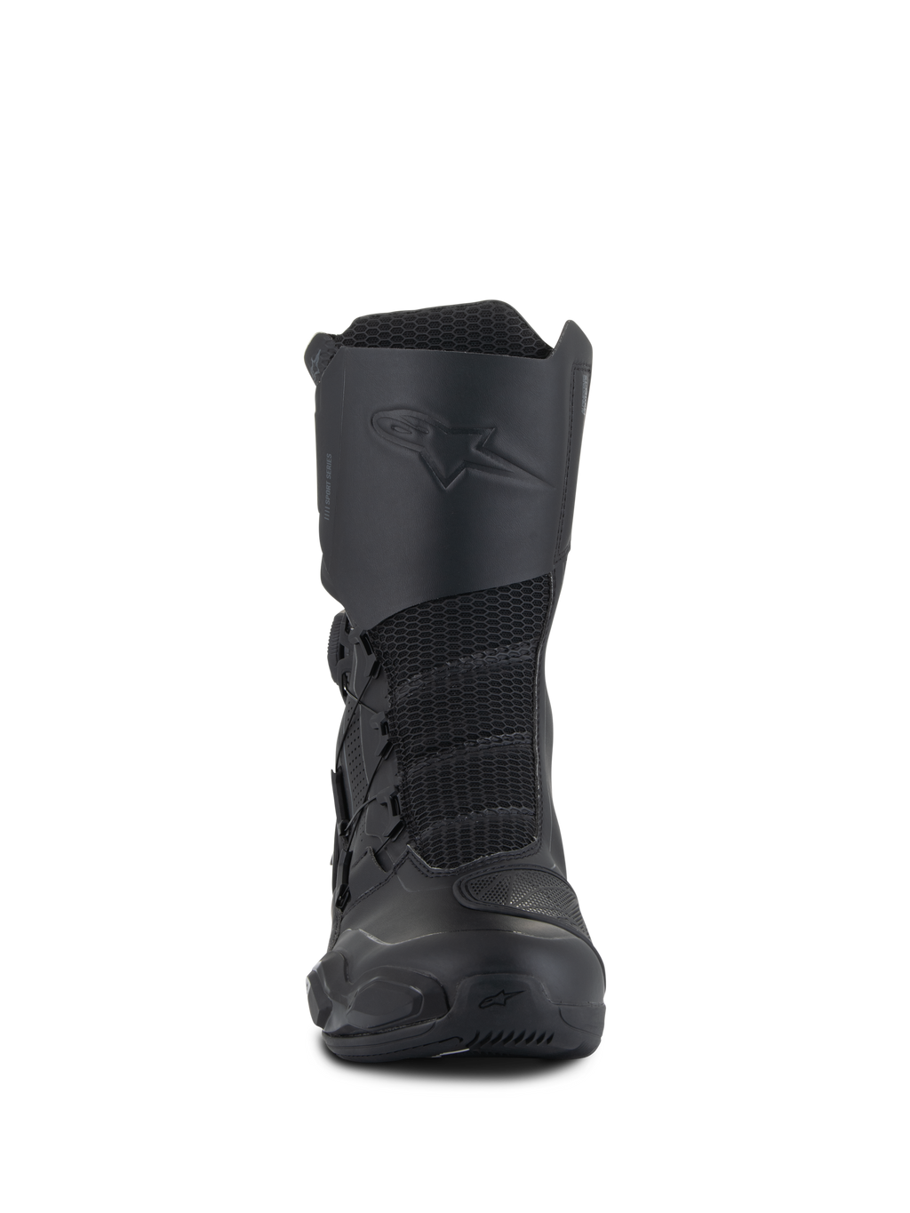 Botas Alpinestars SP-X BOA® Drystar®, botas de moto Sport Touring de media caña, negras, con paneles frontales de malla, un logotipo en relieve en la espinillera y el sistema de cierre BOA Speed Lace para un ajuste seguro.