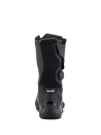 Botas Alpinestars SP-X BOA® Drystar®, negro y gris oscuro, vista trasera mostrando la pantorrilla de tejido acanalado, dial de cierre BOA en el lateral y contrafuerte de TPU reforzado en el talón con detalles reflectantes, calzado técnico de turismo deportivo