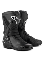 Botas Alpinestars SMX-6 V3 Drystar®, botas de alto rendimiento para motociclismo, negras, con protectores de espinilla de TPU y logotipo de Alpinestars en blanco, deslizadores de puntera reemplazables y construcción avanzada de microfibra, equipamiento para conducción deportiva y urbana