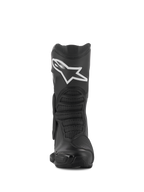 Botas Alpinestars SMX-6 V3 Drystar®, negro, vista frontal, botas de conducción deportivas y de alto rendimiento con el logotipo blanco de Alpinestars en la espinilla, protectores de TPU y zonas de flexión texturizadas