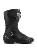 Botas Alpinestars SMX-6 V3 Drystar, botas de alto rendimiento para motociclismo en color negro vistas de perfil lateral, con detalles de logotipos blancos, refuerzo lateral de TPU en el tobillo, espinillera reforzada y paneles de malla flexible.
