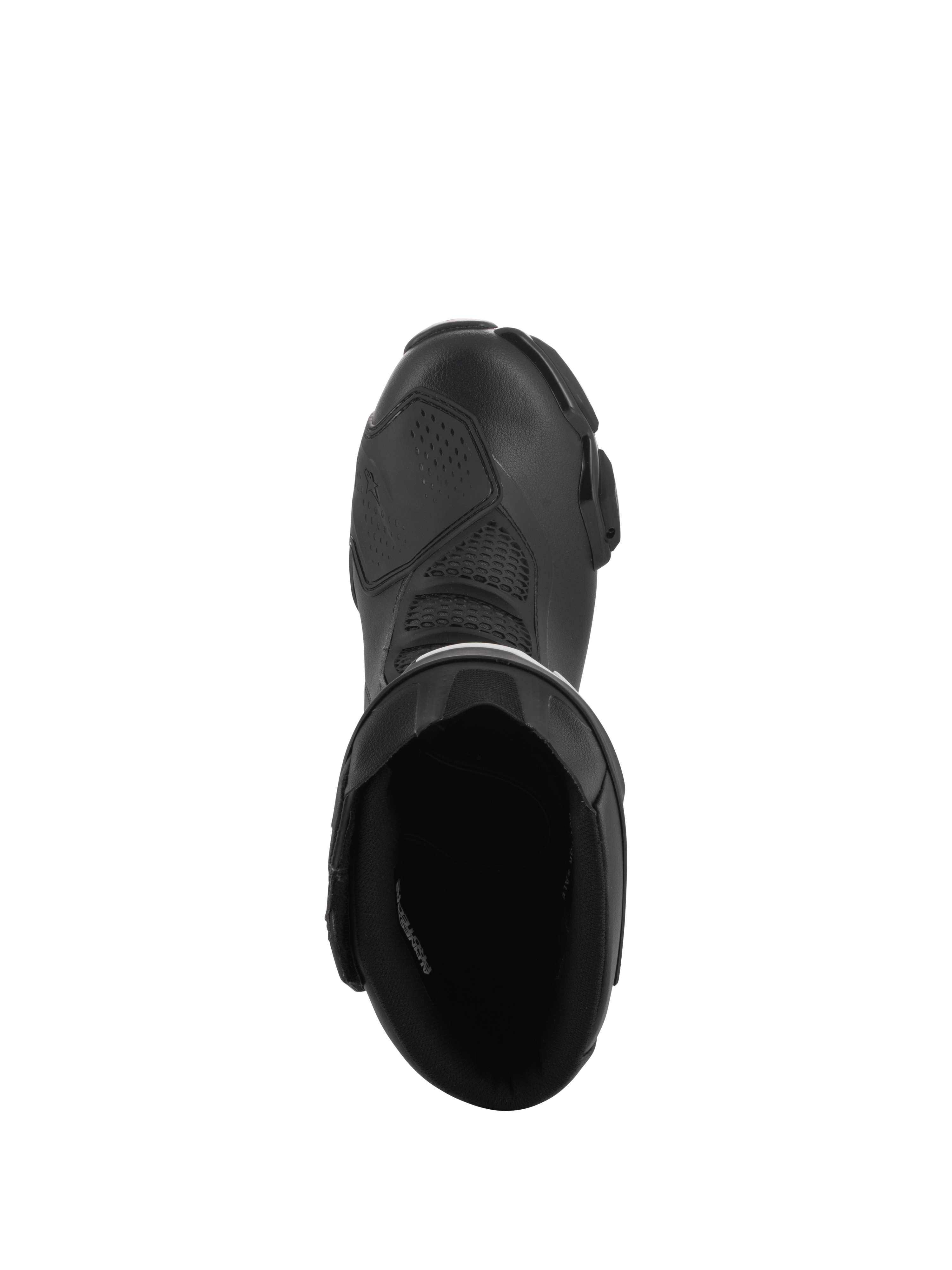 Botas Alpinestars SMX-6 V3 Drystar®, negras, vista desde arriba hacia la apertura de la bota, parte superior de microfibra con almohadilla de cambio de TPU y forro interior, botas de conducción impermeables de alto rendimiento para deporte y calle
