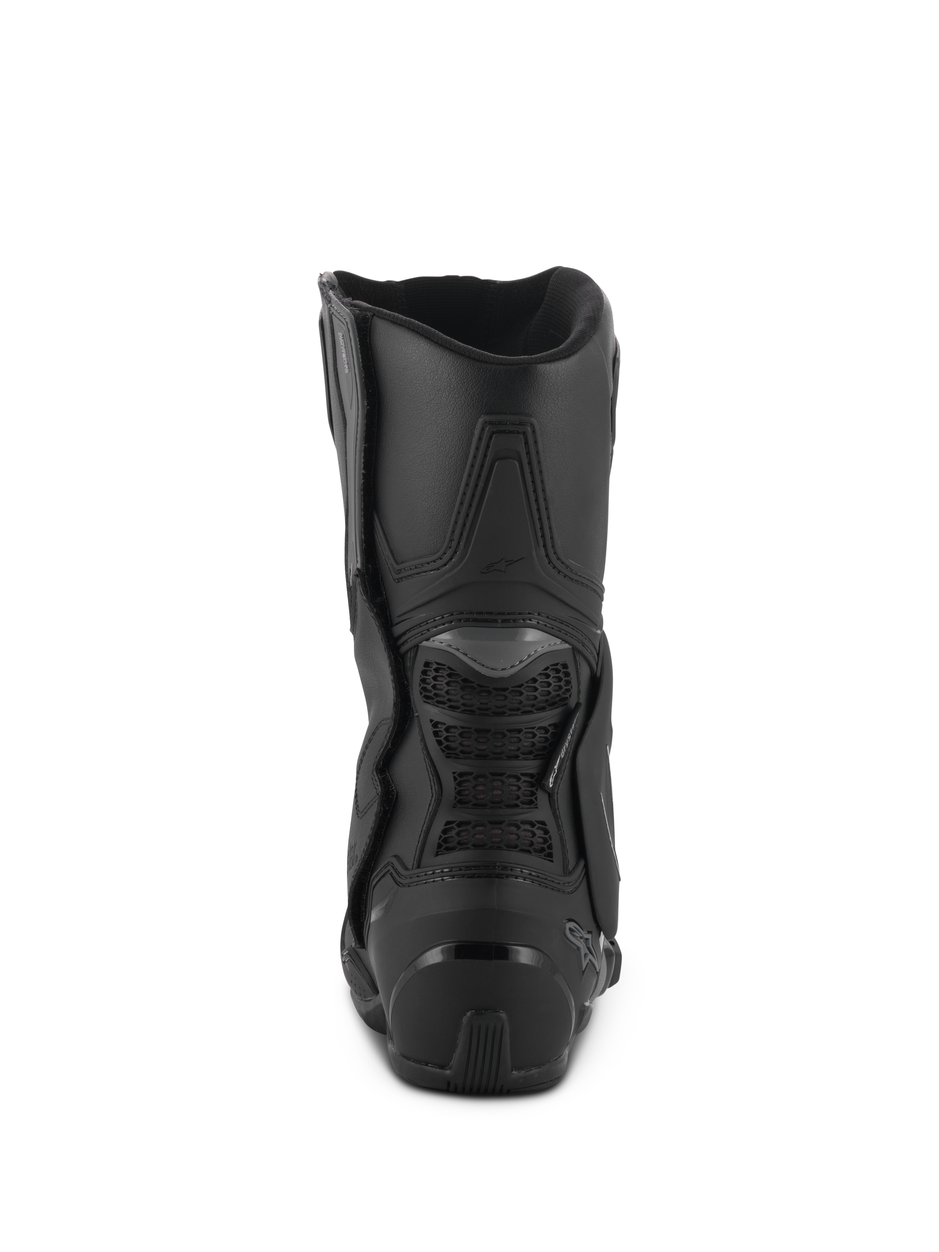 Botas Alpinestars Stella SMX-6 V3 Drystar®, negro, vista trasera que muestra el protector de talón de TPU y la protección posterior de la pantorrilla, botas de moto impermeables de alto rendimiento para mujer