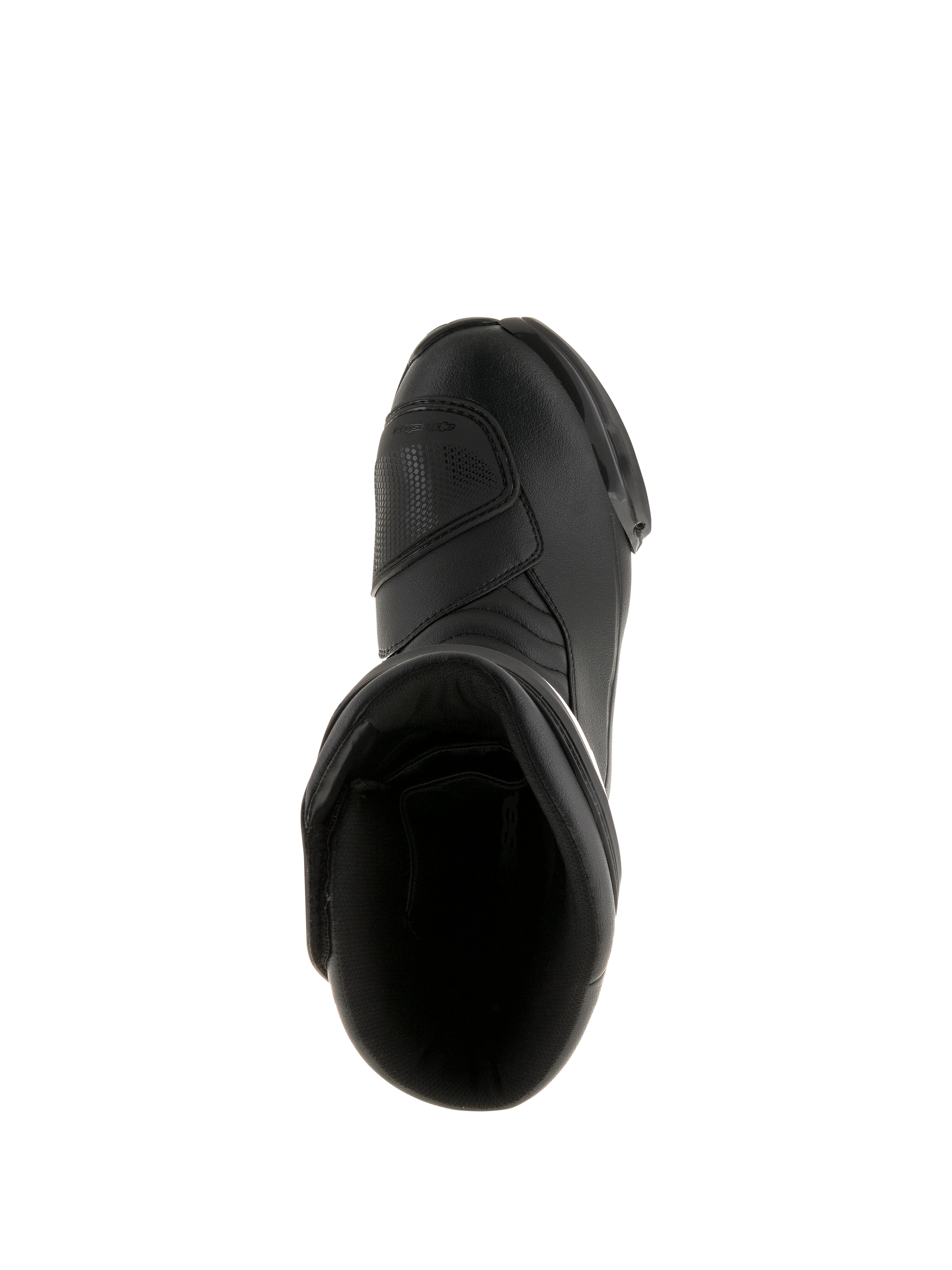 Botas Alpinestars SMX S Waterproof, negro, vista desde arriba que muestra la apertura interior y la parte superior de microfibra duradera, calzado de motociclismo sport-touring