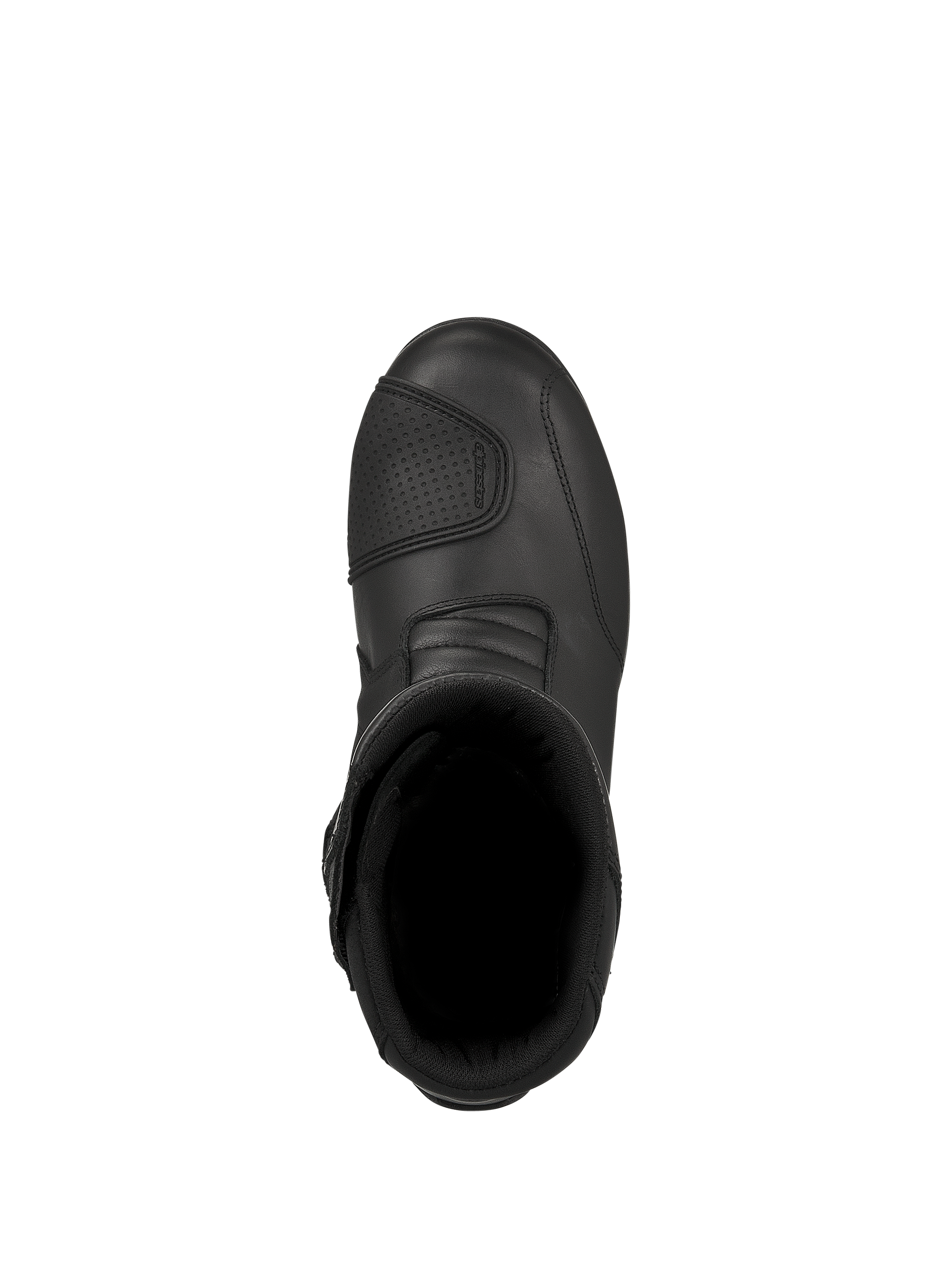 Alpinestars Web GORE-TEX Boots, Black Motorcycle Touring Boots, top-down view showing the interior opening and textured shift pad, durable leather construction for road riding