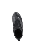 Alpinestars CR-8 GORE-TEX Shoe in Black, Mid Gray, and Bright Red, top-down view showing the angled waterproof zipper, internal bootie construction, and textured shifter pad for all-weather motorcycle touring.