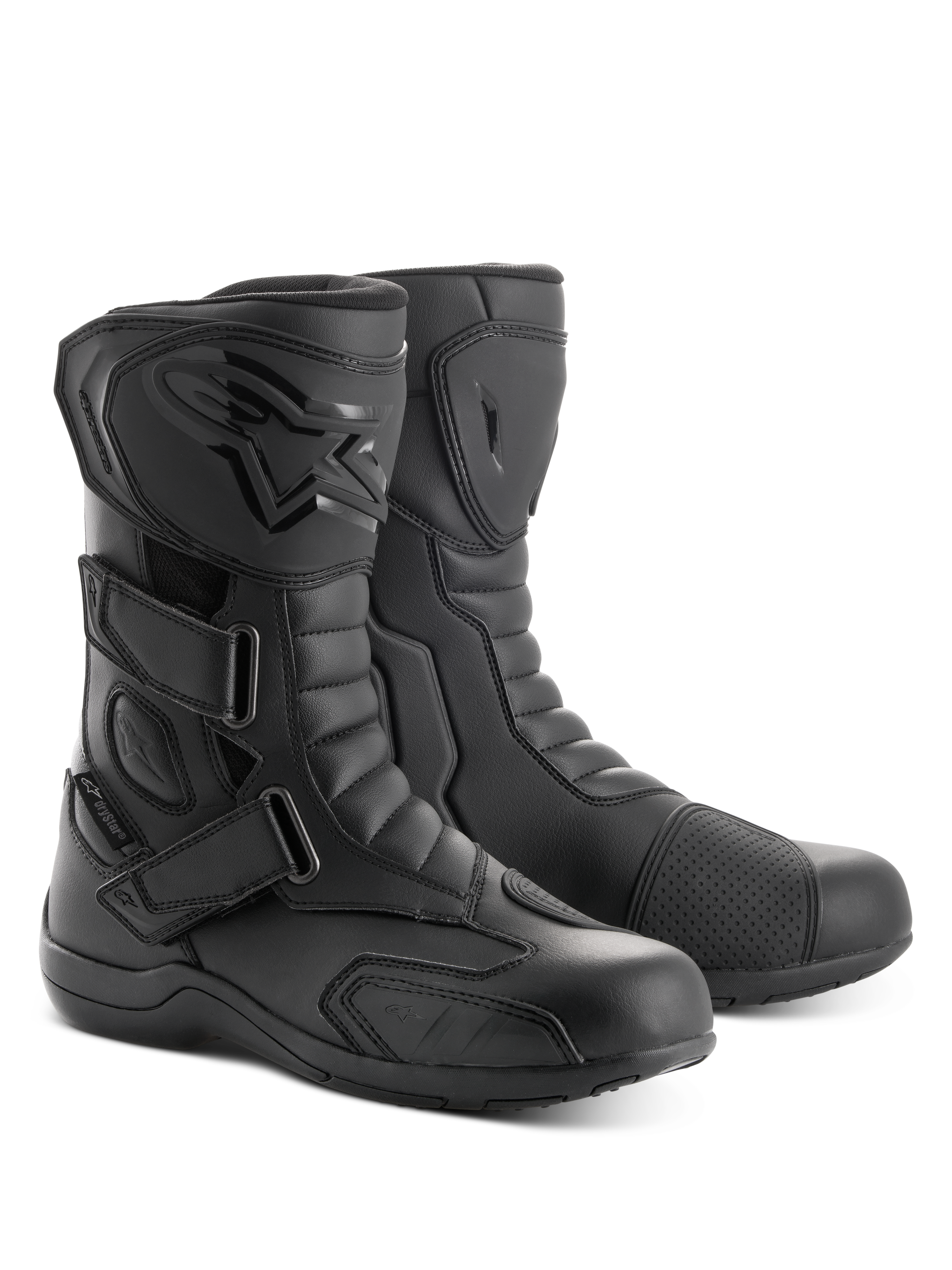 Botas Alpinestars Radon Drystar®, botas de touring para motocicleta, negras, con tres correas de velcro ajustables, placa de espinilla de TPU con logotipo en relieve y almohadilla de cambio reforzada, construcción de microfibra duradera para conducción en carretera y aventura
