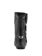 Botas Alpinestars Radon Drystar®, negras, botas de touring para moto, vista trasera con zonas flexibles de acordeón y logotipo plateado en el talón, construcción duradera en microfibra
