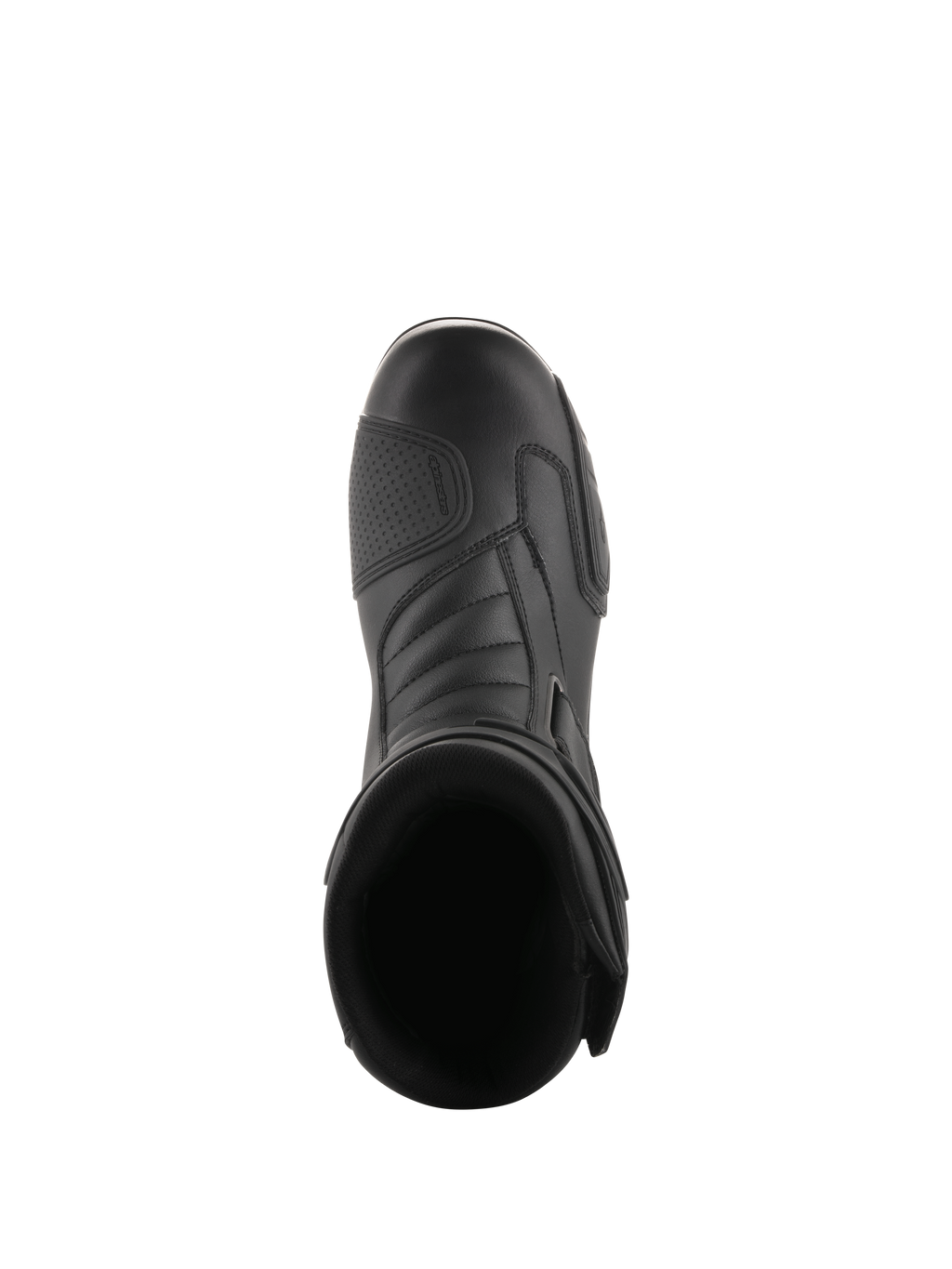 Botas Alpinestars Radon Drystar®, negras, vista superior de botas de touring para motocicleta con protector de cambio reforzado y puntera ergonómica, material sintético para un rendimiento impermeable en todas las estaciones