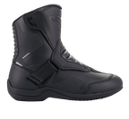Alpinestars Ridge V2 Waterproof Boot, bota de moto Tech Touring en negro, construcción de microfibra duradera con paneles perforados, cierre de correa de Velcro ancha, zonas flexibles de acordeón en el tobillo, diseño impermeable para carretera en todo tipo de clima