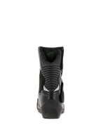Botas impermeables Alpinestars Stella Valencia para mujer, negras, vista trasera que muestra las zonas de flexión en acordeón, botas de touring de corte bajo de cuero y ante con talón texturizado