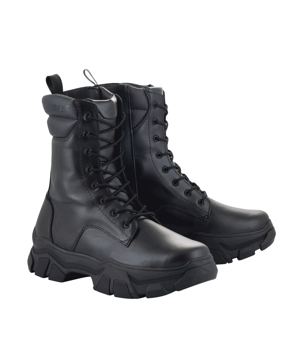 Botas Alpinestars Ava para mujer, botas urbanas de moto, negras, construcción en cuero de plena flor, suela de goma elevada y robusta, cierre de cordones frontal con cremallera lateral, estilo utilitario robusto