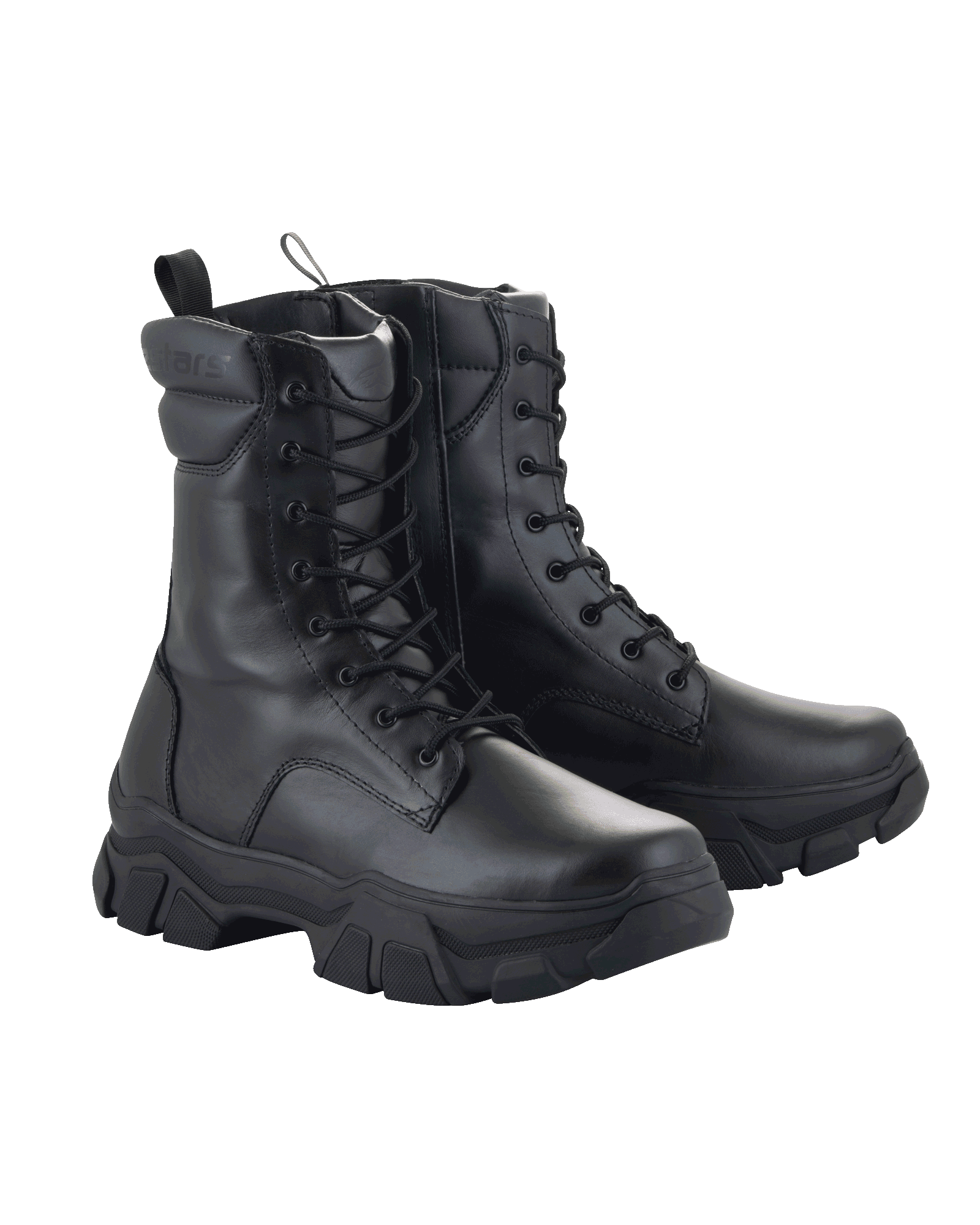 Botas Alpinestars Ava para mujer, botas urbanas de moto, negras, construcción en cuero de plena flor, suela de goma elevada y robusta, cierre de cordones frontal con cremallera lateral, estilo utilitario robusto