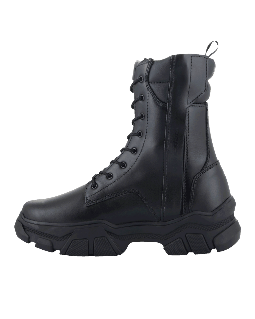 Botas Alpinestars Ava para mujer, cuero de grano completo negro, bota urbana de motociclismo con suela de goma robusta y elevada, cierre frontal con cordones y cremallera lateral, calzado de protección para mujer