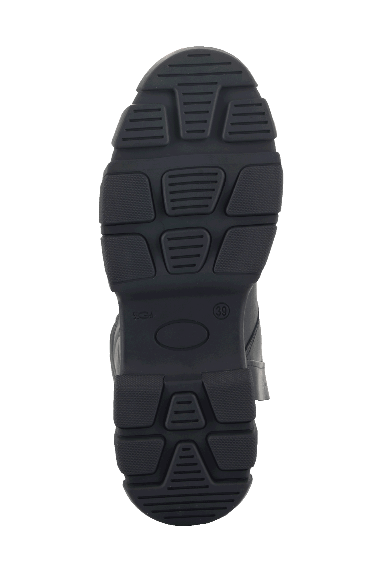 Botas Alpinestars Ava para mujer, negras, vista inferior que muestra la suela de goma robusta y rugosa con dibujo texturizado para el agarre, diseño de calzado urbano para motocicleta