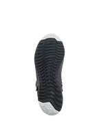Botas Alpinestars Stella RT-7 Touring Drystar® para mujer, color negro, vista inferior que muestra la suela de goma duradera con un patrón de tacos robusto para mayor agarre, el logotipo de TPF (Transversal Protection Frame) y detalles en gris claro en la puntera y el talón.